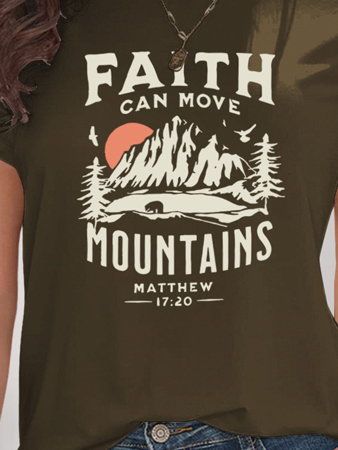 Women's Faith Can Move Mountains Graphic Round Neck Short Sleeve T-Shirt Shirts & Tops Pioneer Kitty Market   