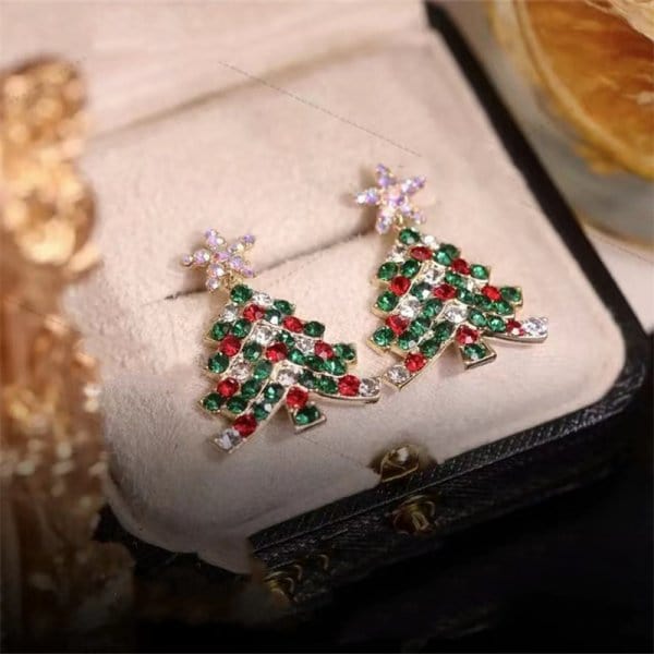 Women's Swarovski Gemstone Christmas Tree Earrings Jewelry Pioneer Kitty Market Colorful  