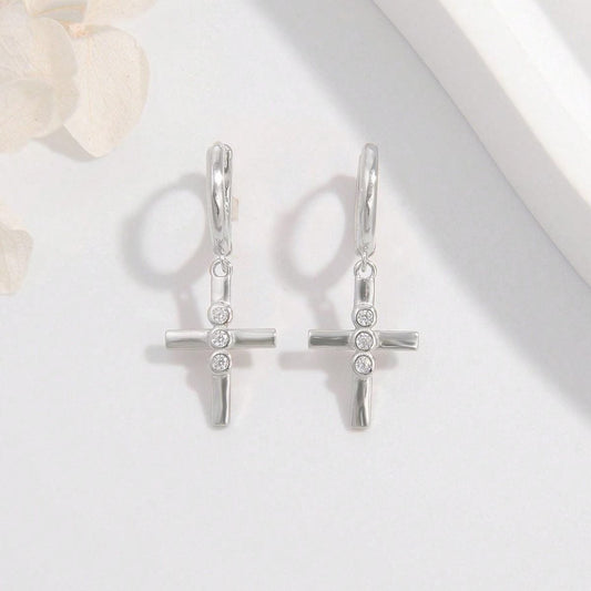 Christian Sterling Silver Zircon Cross Earrings Jewelry Pioneer Kitty Market   