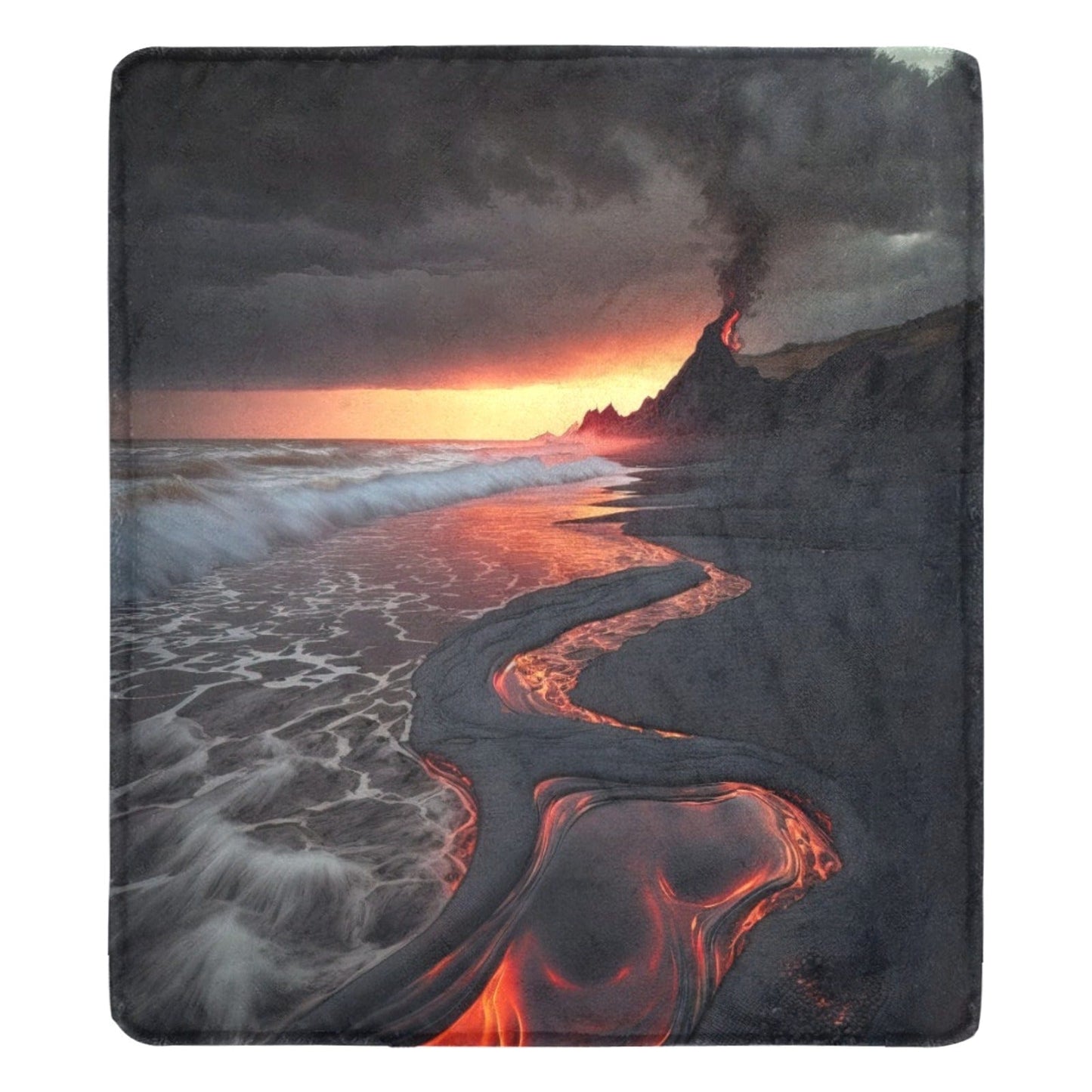 Fantasycape Blanket Series: Oceanside Volcanic Clash  Pioneer Kitty Market 30"X40" (Twin)  