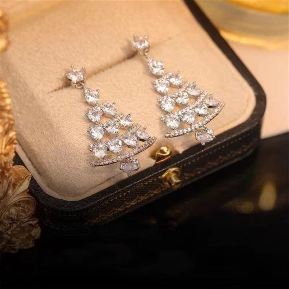 Women's Swarovski Gemstone Christmas Tree Earrings Jewelry Pioneer Kitty Market Silver  