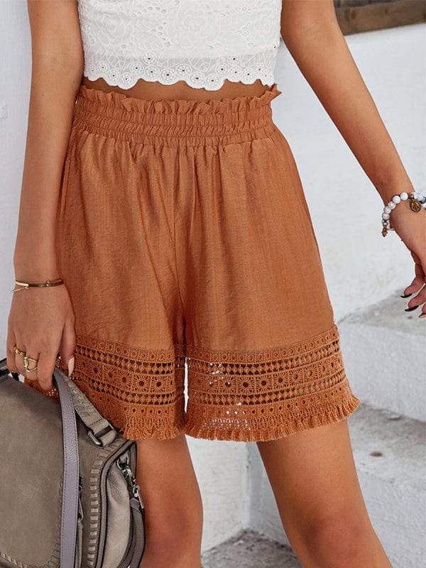 Women's Classy Bohemian Summer Lace Patchwork Wide Leg Shorts  Pioneer Kitty Market Orange S 