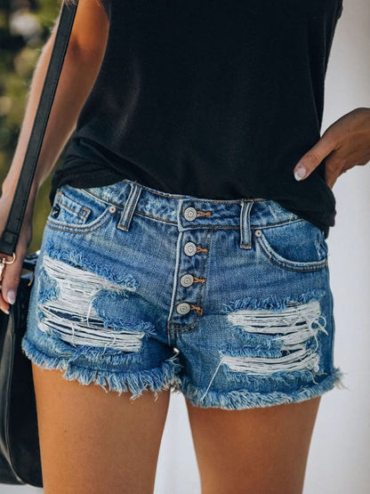 Women's American Independence Day Flag Print Rugged Denim Shorts  Pioneer Kitty Market   