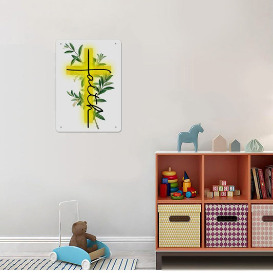 Golden Faith Rectangular Tinplate Wall Art  Pioneer Kitty Market L  