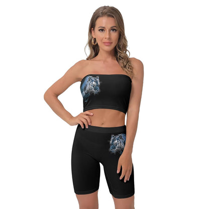 Ghostly Tigers Women's Breast Wrap Shorts Set shorts Pioneer Kitty Market 2XL  
