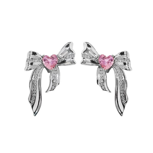 Women's Sweet Pink Metal Pretty Bow Earrings