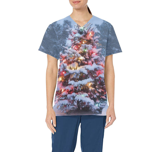 Lighting Up Christmas Scrub Top Shirts Pioneer Kitty Market   