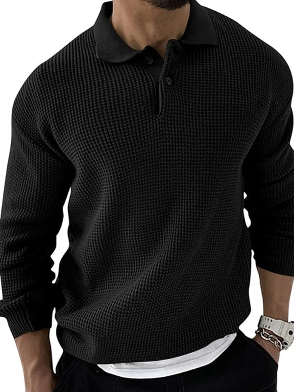 Men's Waffle Knit Lapel Sweater  Pioneer Kitty Market Black M 