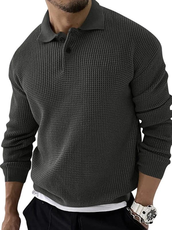 Men's Waffle Knit Lapel Sweater  Pioneer Kitty Market Charcoal grey M 