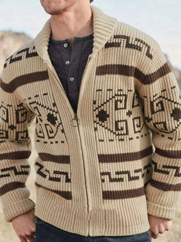 Men's Casual Lapel Jacquard Knitted Jacket  Pioneer Kitty Market   