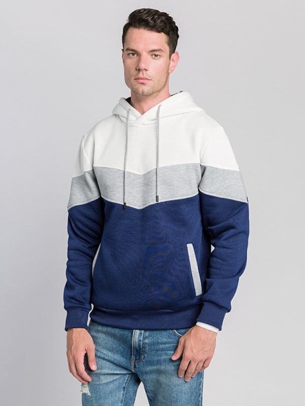 Men's Color Contrast Hoodie Sweatshirt  Pioneer Kitty Market White and Blue S 