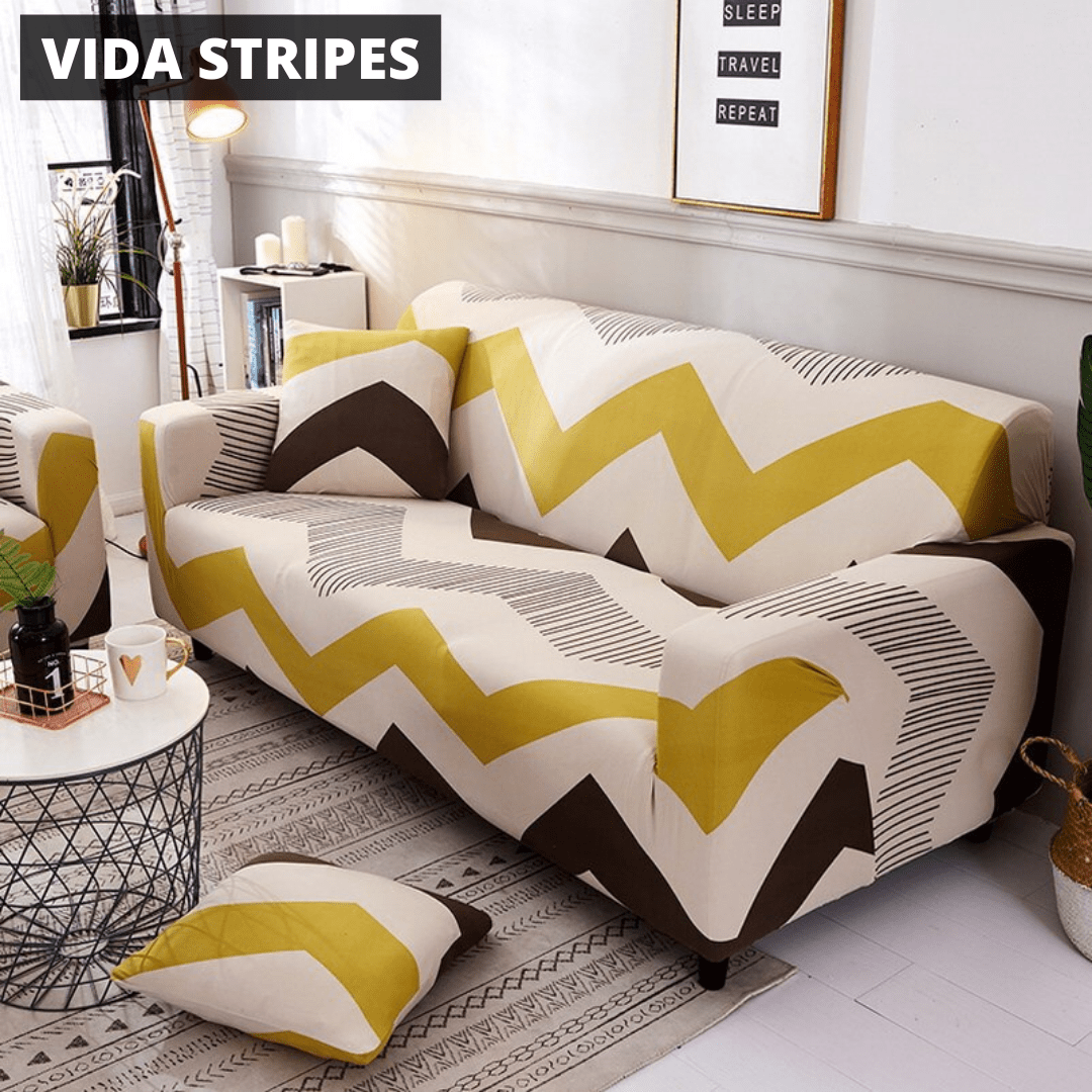 Printworks Stretch Sofa Cover Home Decor Pioneer Kitty Market Vida Stripes Cream 1-Seater: 90-140cm 