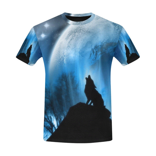 Men's Polyester Howling Wolf T-Shirt  Inkedjoy Black S 