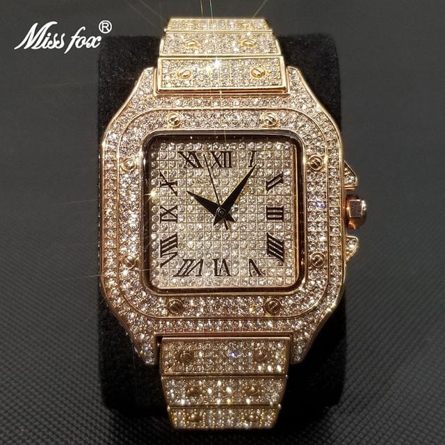 Men's Gold or Silver Square Luxury Watch by Miss Fox  Pioneer Kitty Market V324 Rose Gold  