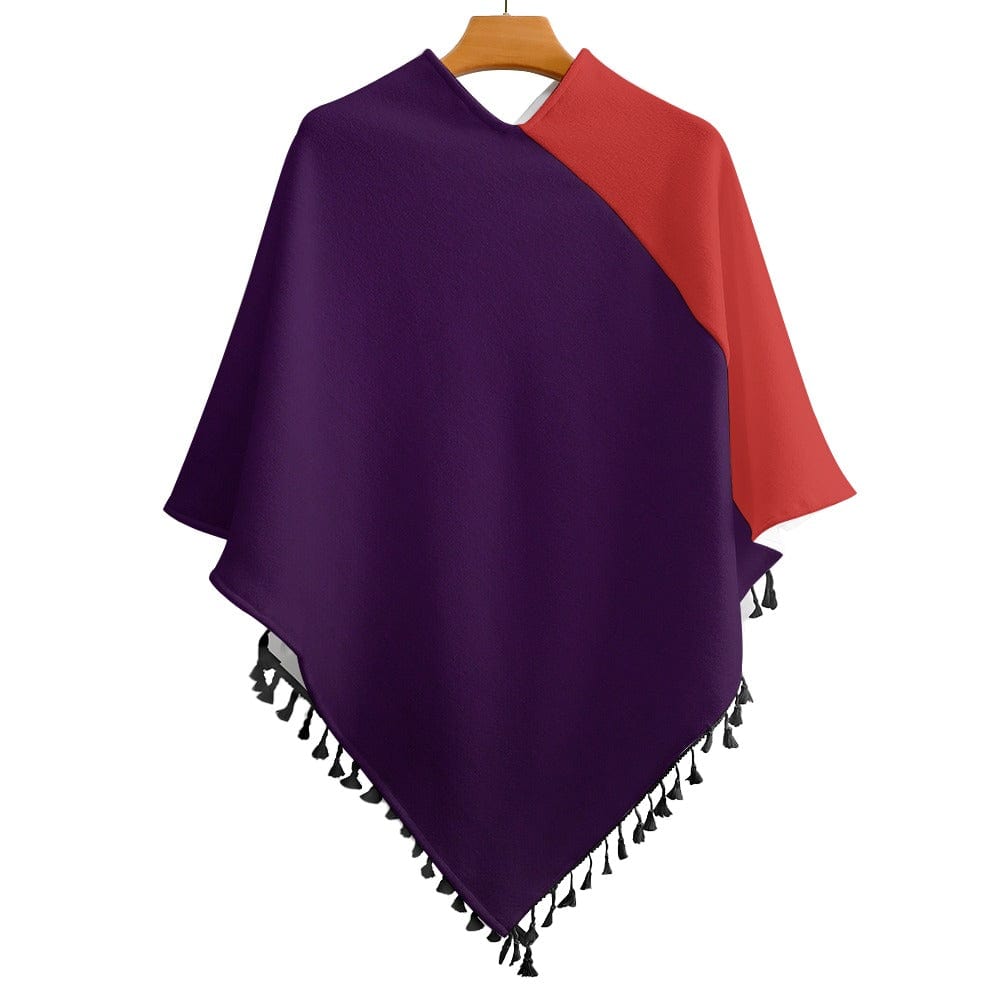 Red and Purple Knitted Cape with Fringed Edge  Pioneer Kitty Market ONE SIZE  