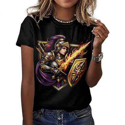 Women's Bold Templar Warrior 100% Cotton T-Shirt Shirts & Tops Pioneer Kitty Market 2XS Black 