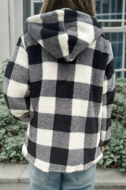 Women's Checker Plaid Long Sleeve Sweater Jacket Jackets Trendsi