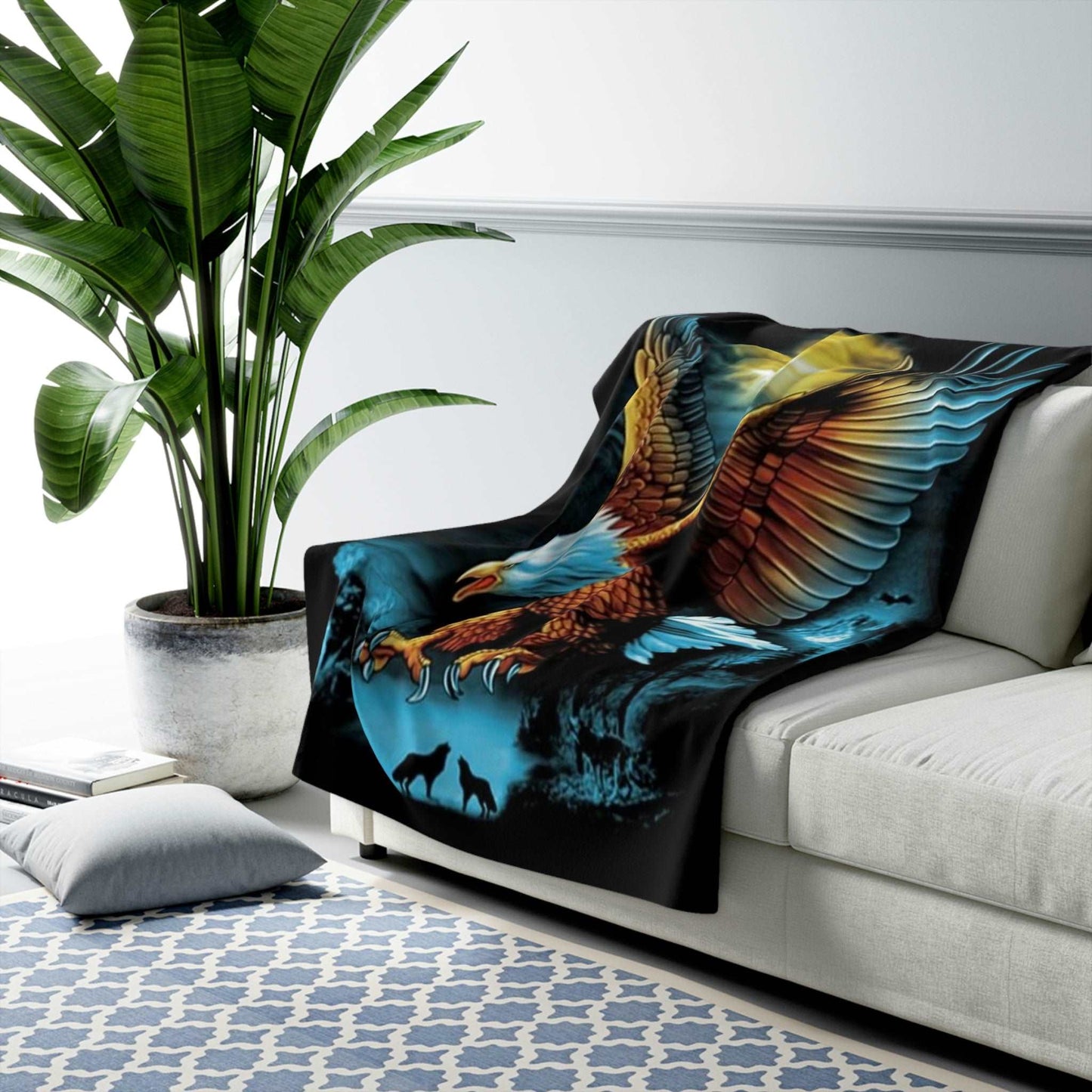 Flying Eagle Sherpa Fleece Blanket Home Decor Printify   
