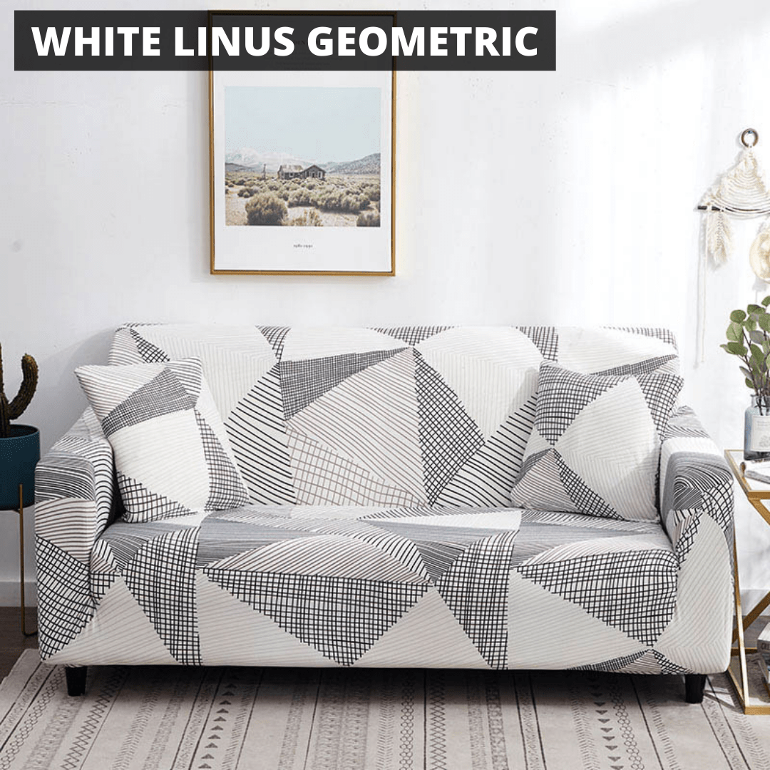 Printworks Stretch Sofa Cover Home Decor Pioneer Kitty Market White Linus Geometric Lines 2 X Pillow Covers (45x45cm) 