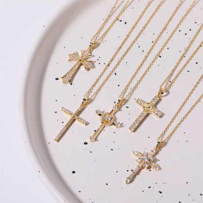 Christian Stainless Steel Inlaid Zircon Cross Necklace Jewelry Pioneer Kitty Market   