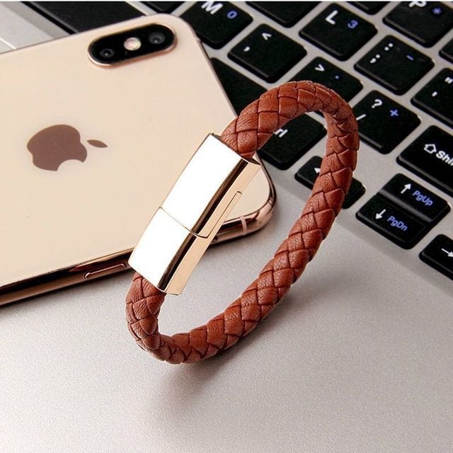 Unisex USB Charging Micro Cable Bracelet Jewelry Pioneer Kitty Market Brown 20cm For iPhone 