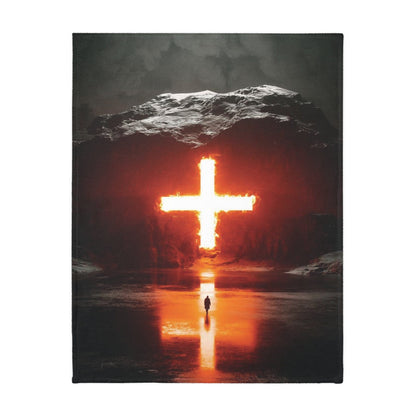 Glowing Christian Cross Reversible Velveteen Minky Blanket