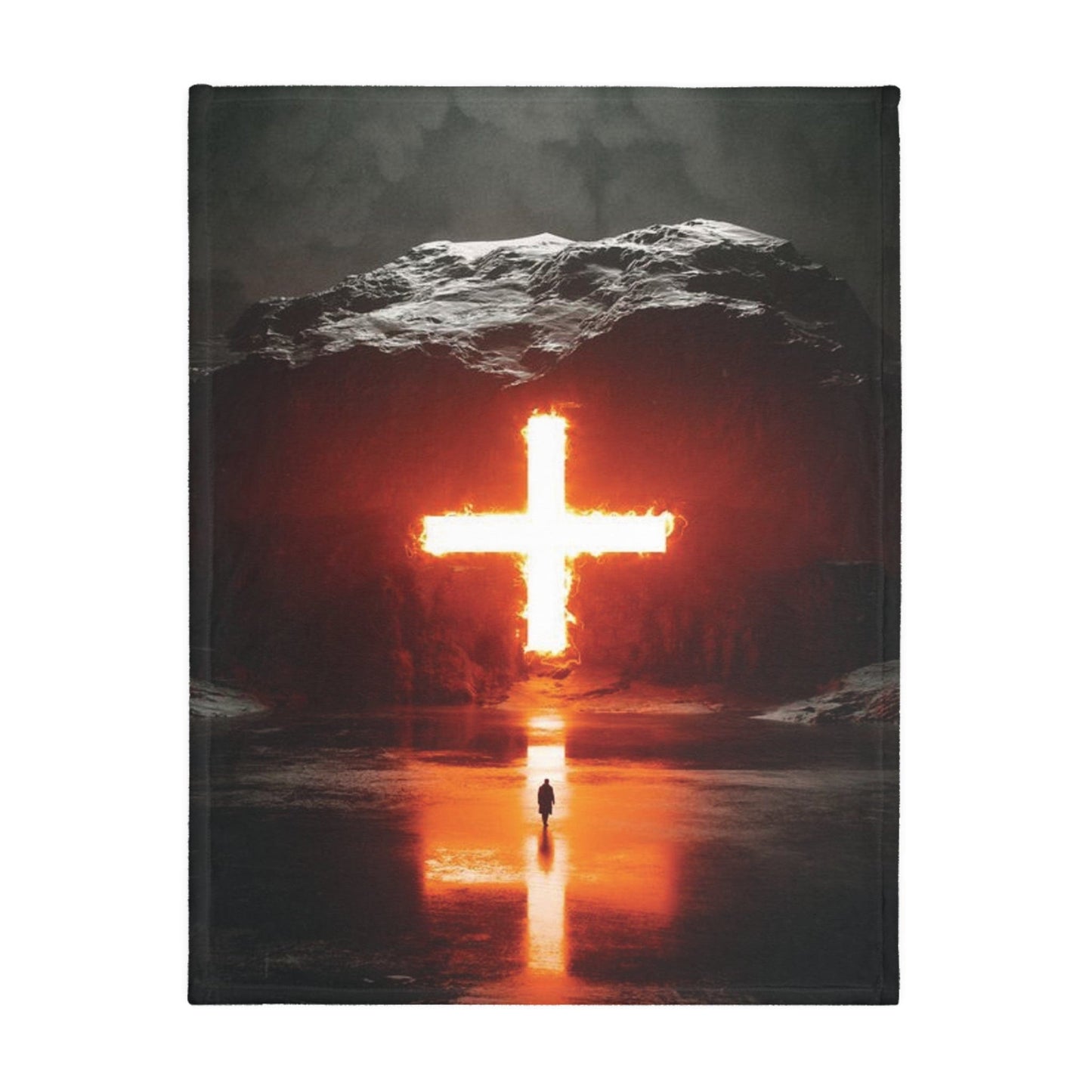Glowing Christian Cross Reversible Velveteen Minky Blanket Home Decor Printify   