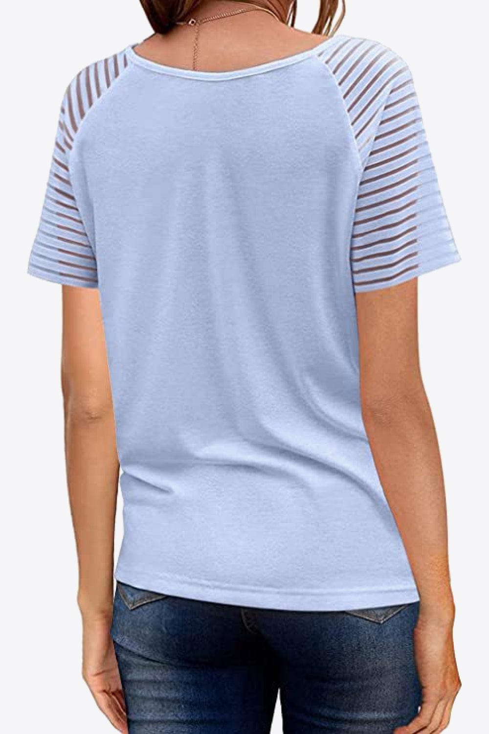 Women's V-Neck Raglan Mesh-Striped Sleeve T-Shirt Shirts & Tops Pioneer Kitty Market   