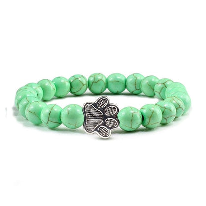 Unisex Stone Paw Print Charm Bracelet  Pioneer Kitty Market light green beads  