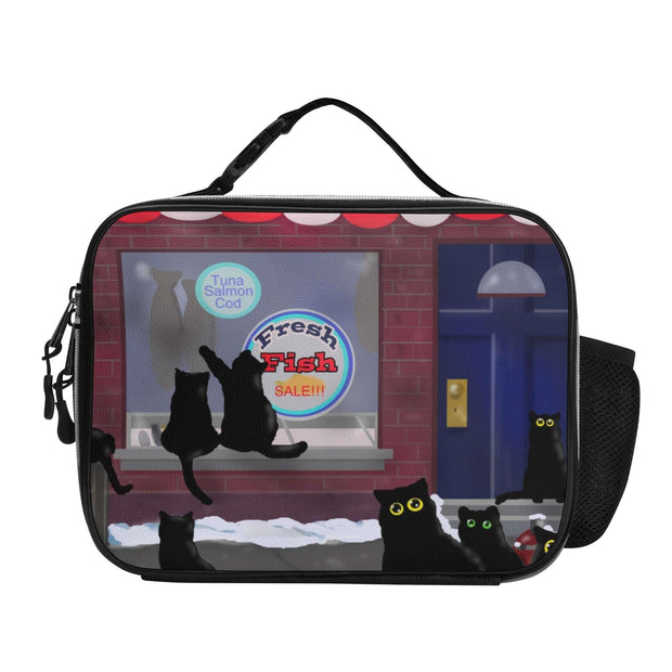 Fish Market Cats Leather Lunch Bag