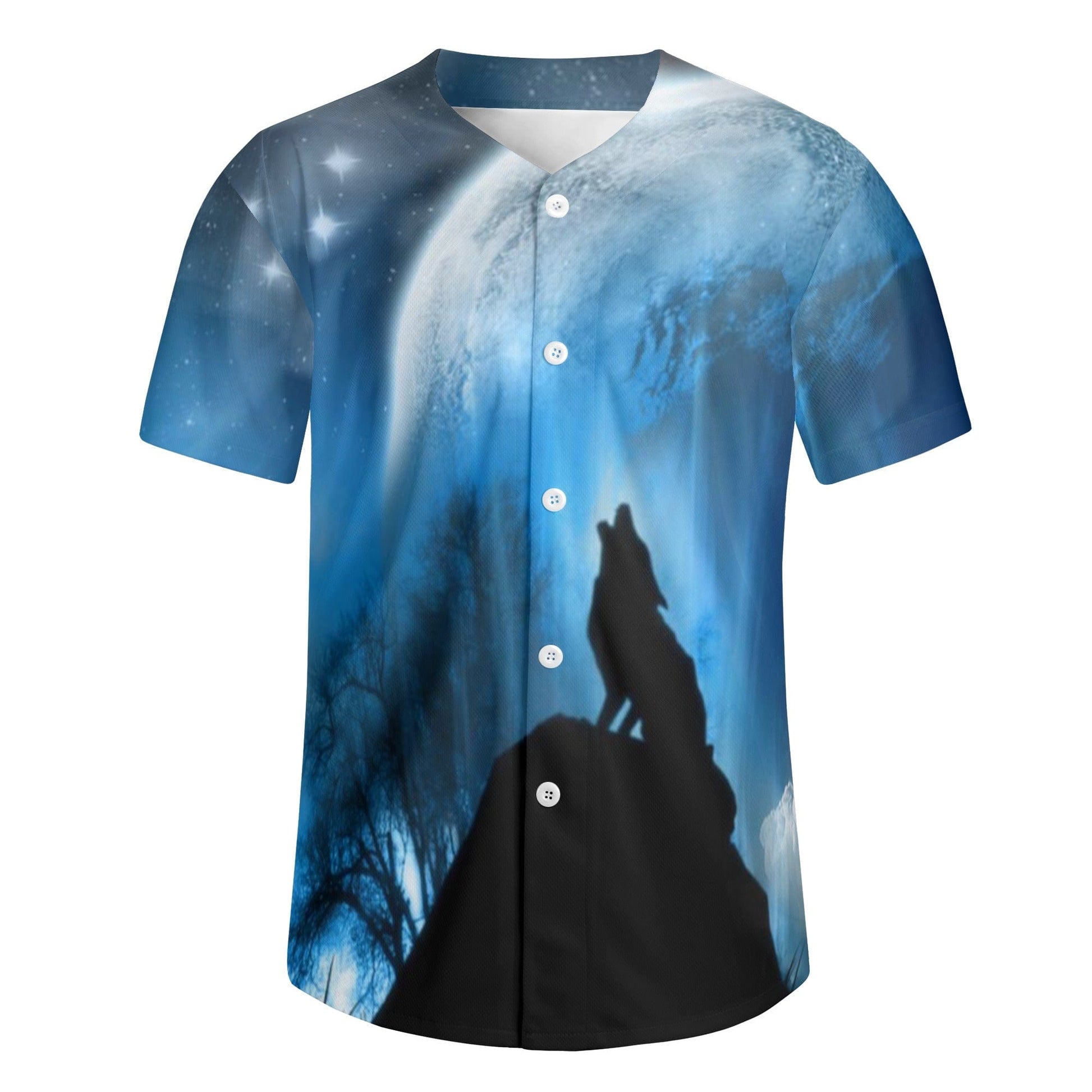 Howling Wolf Men's Short Sleeve Baseball Jersey  Pioneer Kitty Market   