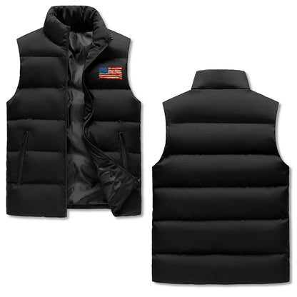 Mens Rugged American Flag Zip Up Puffer Vest men's winter vest POPCustoms Black M 