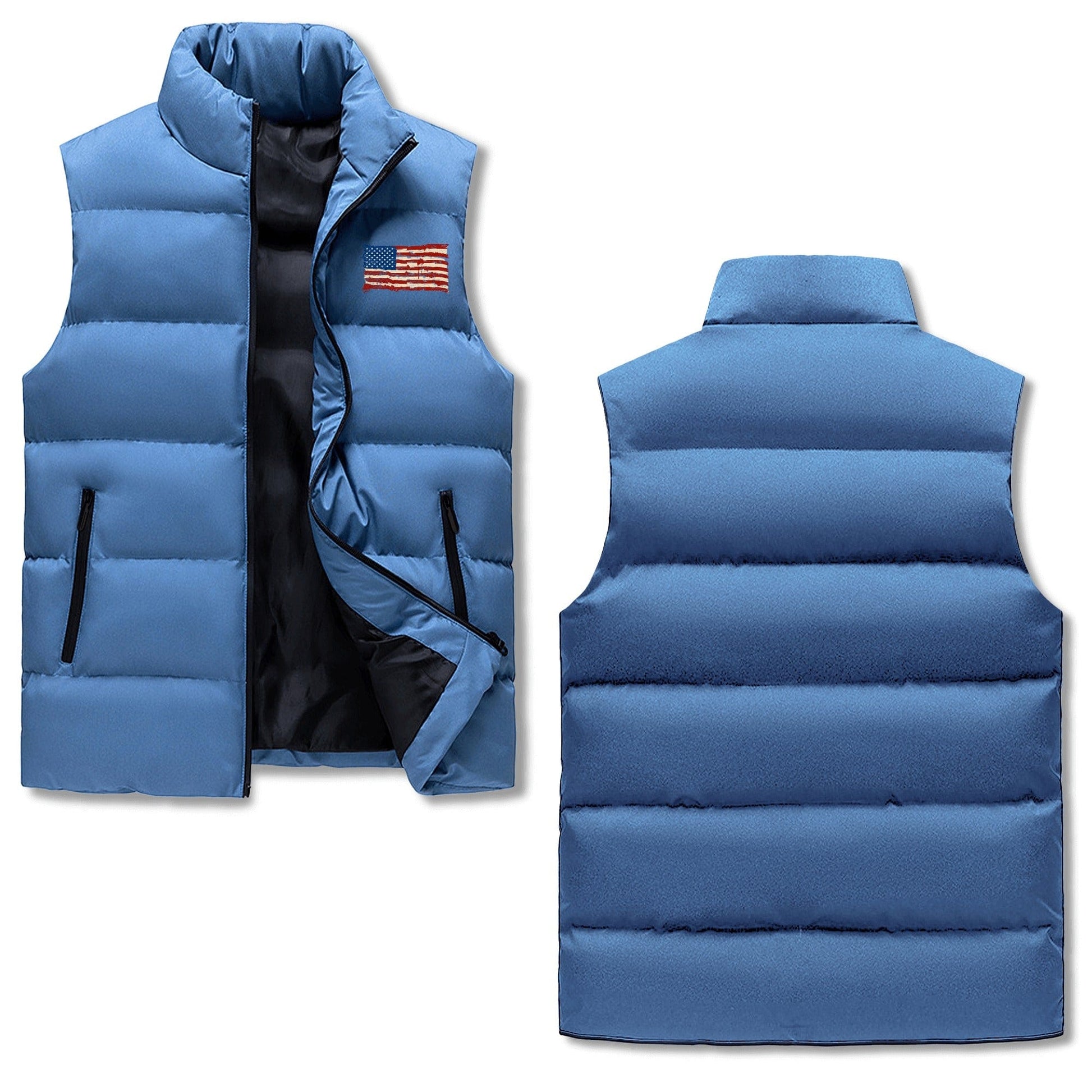 Mens Rugged American Flag Zip Up Puffer Vest men's winter vest Pioneer Kitty Market Blue M 