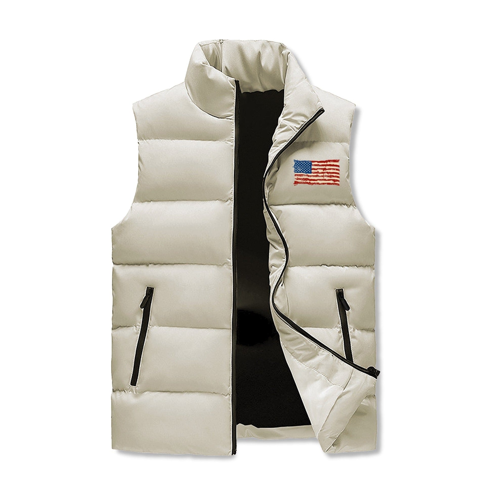 Mens Rugged American Flag Zip Up Puffer Vest men's winter vest Pioneer Kitty Market   