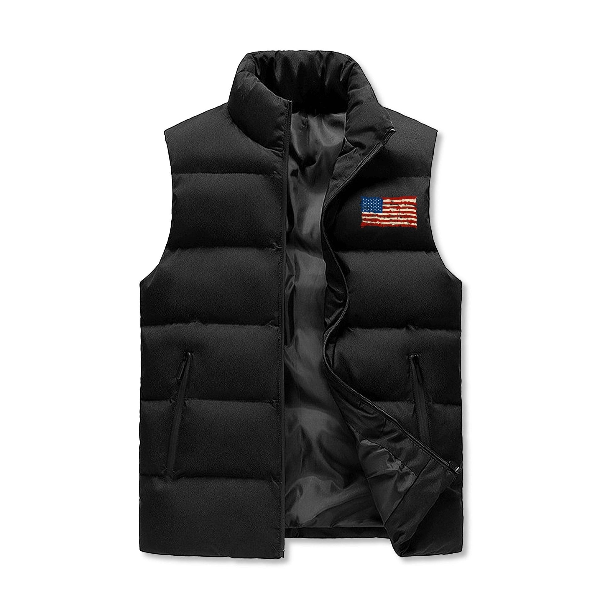 Mens Rugged American Flag Zip Up Puffer Vest men's winter vest POPCustoms   