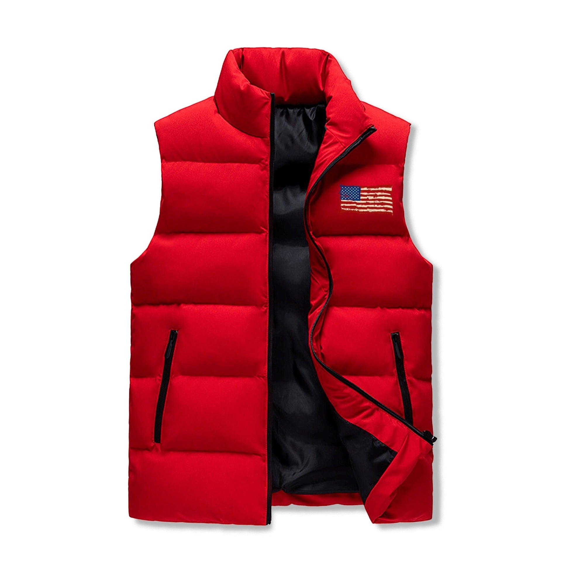 Mens Rugged American Flag Zip Up Puffer Vest men's winter vest Pioneer Kitty Market   