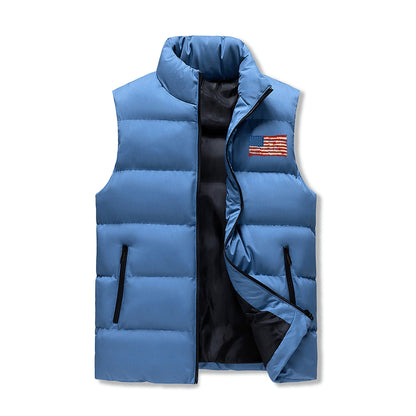Mens Rugged American Flag Zip Up Puffer Vest men's winter vest POPCustoms   