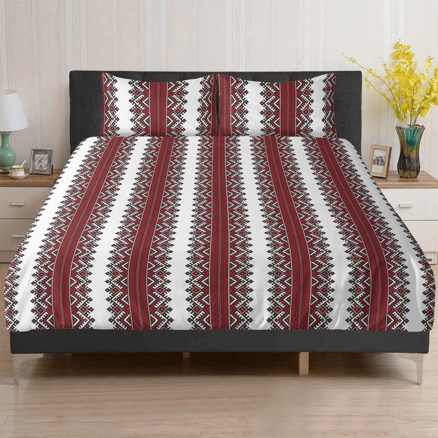 Ukrainian Folk Art 3 Pc Duvet Cover and Pillowcases Bedding Set  Pioneer Kitty Market   