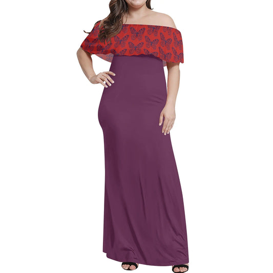 Womens Off-the-Shoulder Purple Butterflies Wrap Long Dress  Pioneer Kitty Market S  