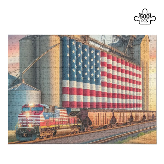 American Pioneer Jigsaw Puzzle Series: USA Flag Mill & Train (500 Pcs) Puzzle Pioneer Kitty Market Default Title  