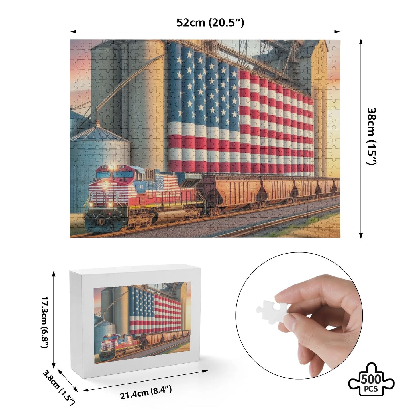 American Pioneer Jigsaw Puzzle Series: USA Flag Mill & Train (500 Pcs) Puzzle Pioneer Kitty Market   