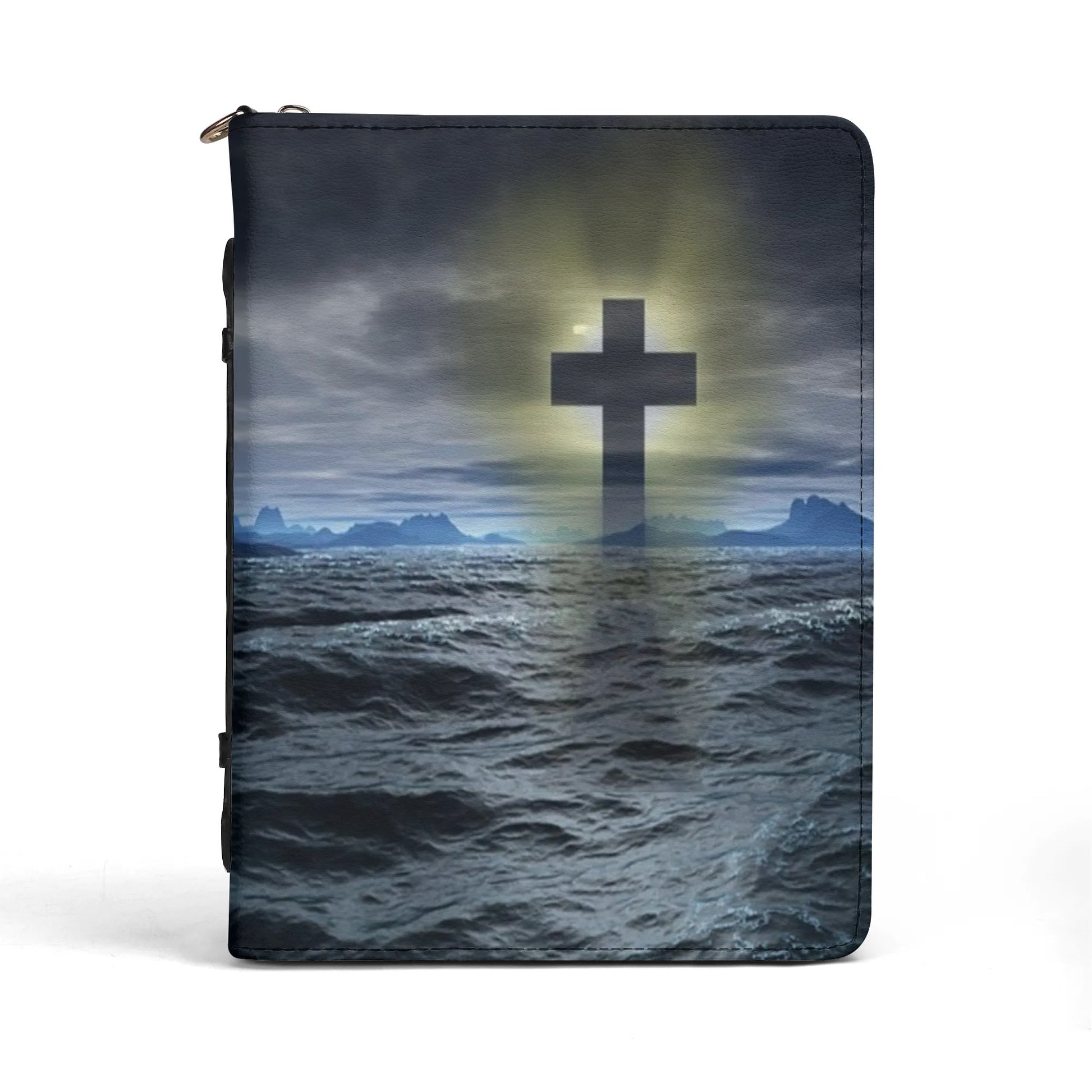 Christian Cross of Hope over Troubled Waters PU Leather Book Cover  Pioneer Kitty Kitchen M  