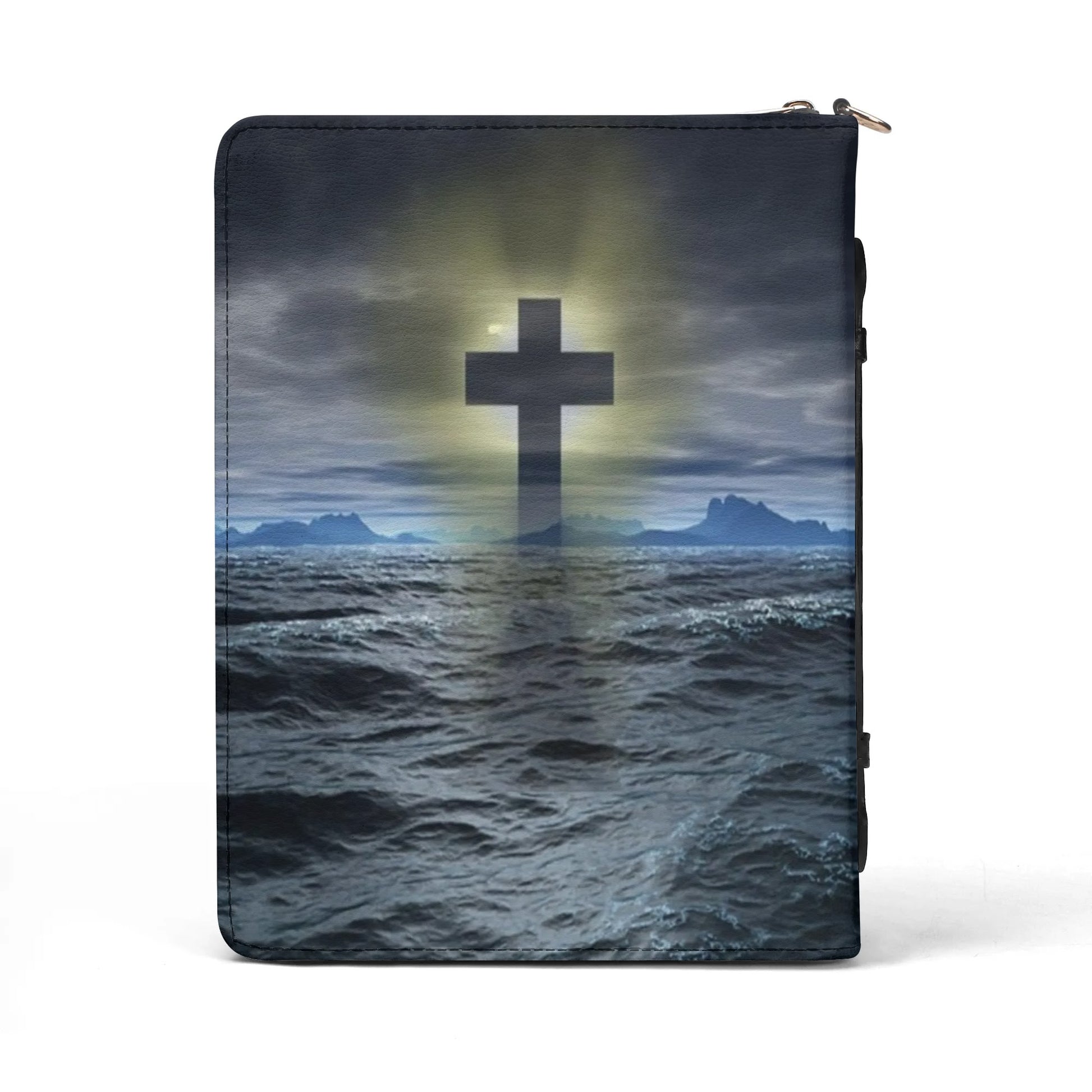 Christian Cross of Hope over Troubled Waters PU Leather Book Cover  Pioneer Kitty Kitchen   