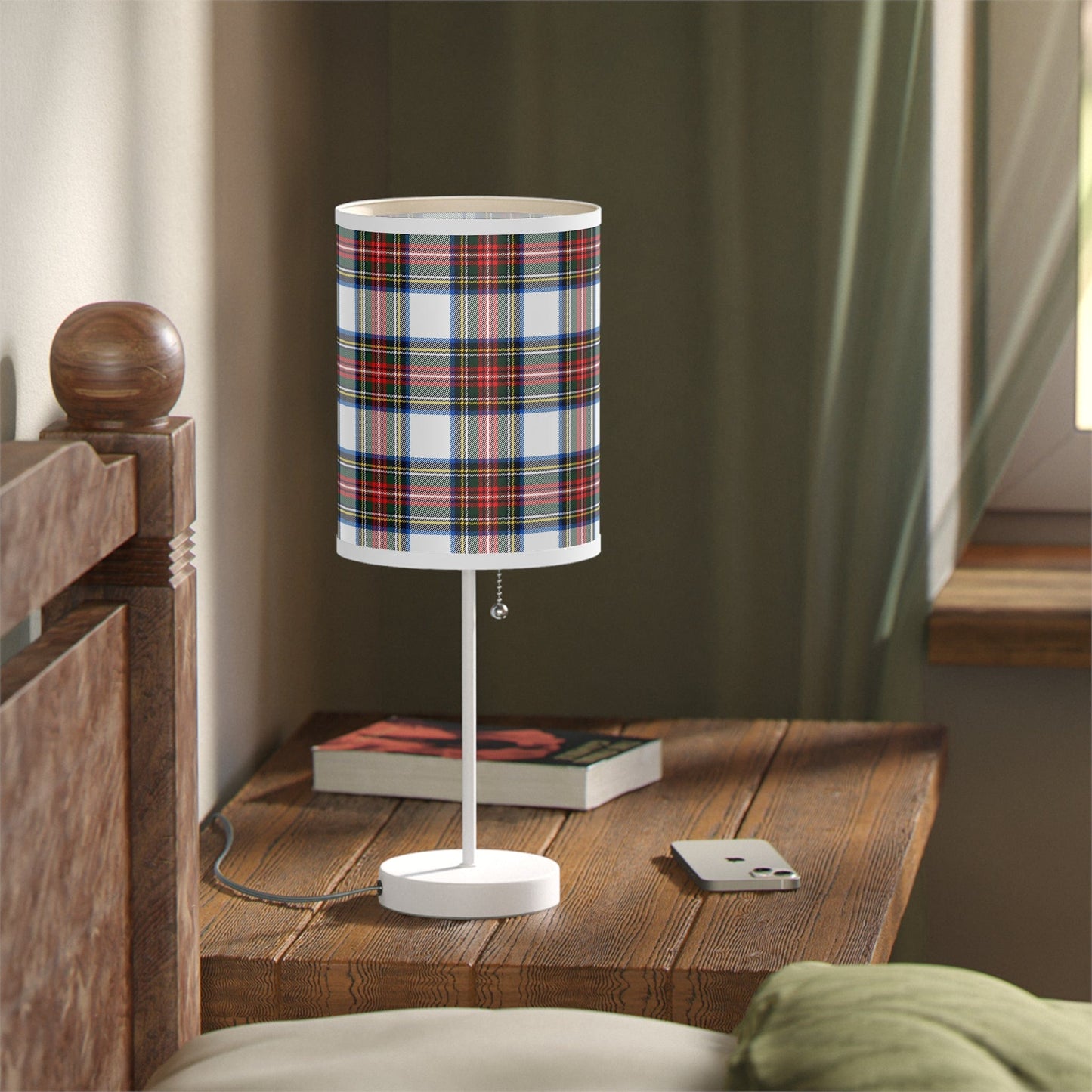 Scottish Checker Grid Table Lamp on a Stand (Type A Plug) Home Decor Printify   
