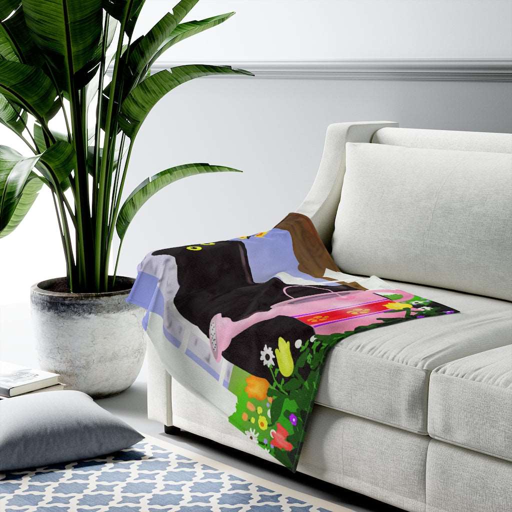Flower Pot Cat Velveteen Plush Blanket