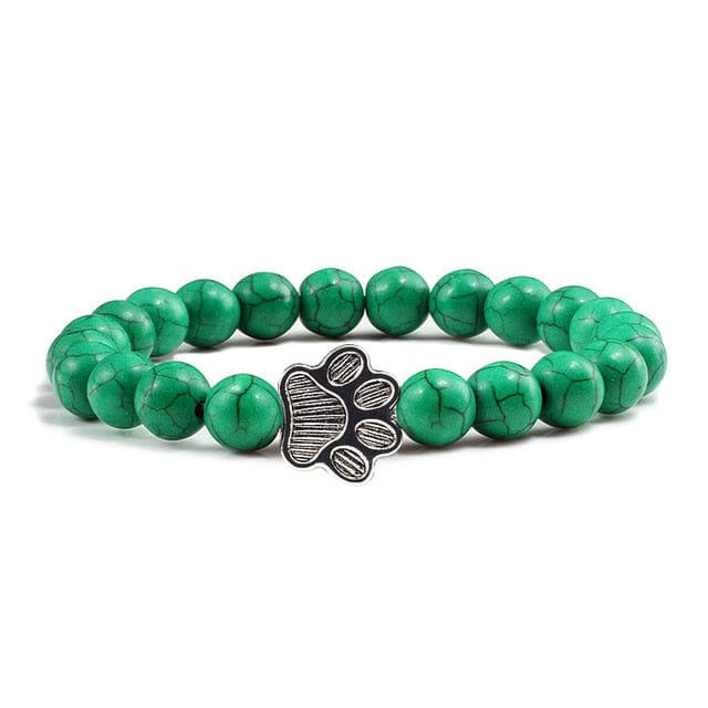 Unisex Stone Paw Print Charm Bracelet  Pioneer Kitty Market dark green beads  