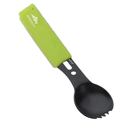 Multifunctional Stainless Steel Camping Knife and Spork (Spoon and Fork) utensil Pioneer Kitty Market Black and Green Set  