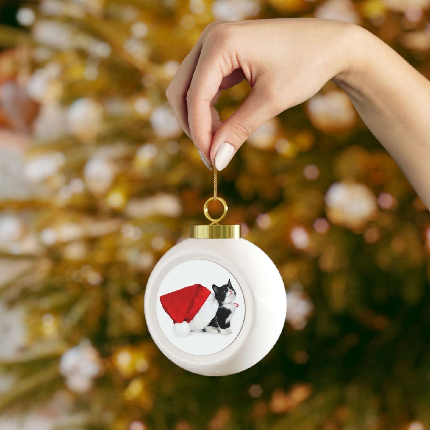 Christmas Kitty Ball Ornament