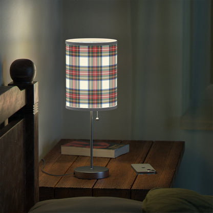 Scottish Checker Grid Table Lamp on a Stand (Type A Plug) Home Decor Pioneer Kitty Market White Silver One size