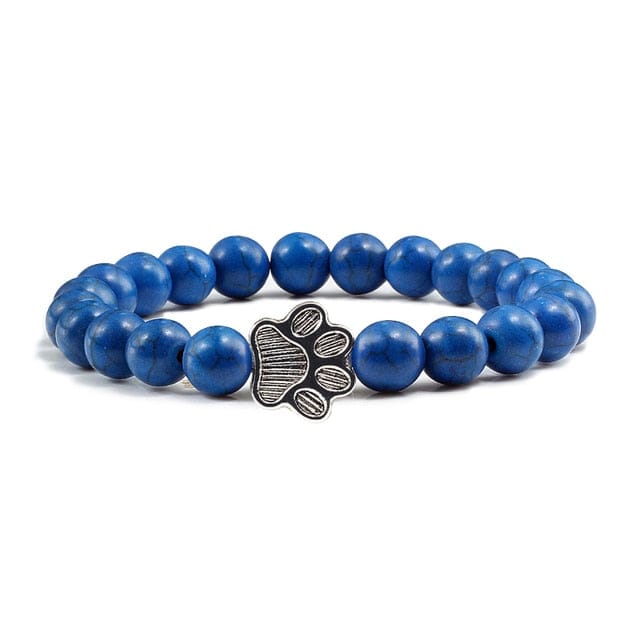 Unisex Stone Paw Print Charm Bracelet  Pioneer Kitty Market dark blue beads  